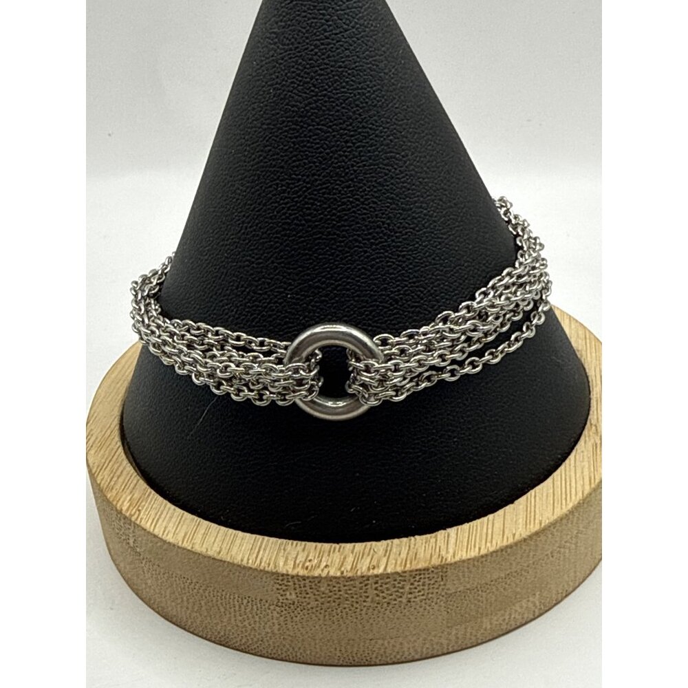 Silver Tone Multi-Strand Chain Bracelet With Toggle Clasp